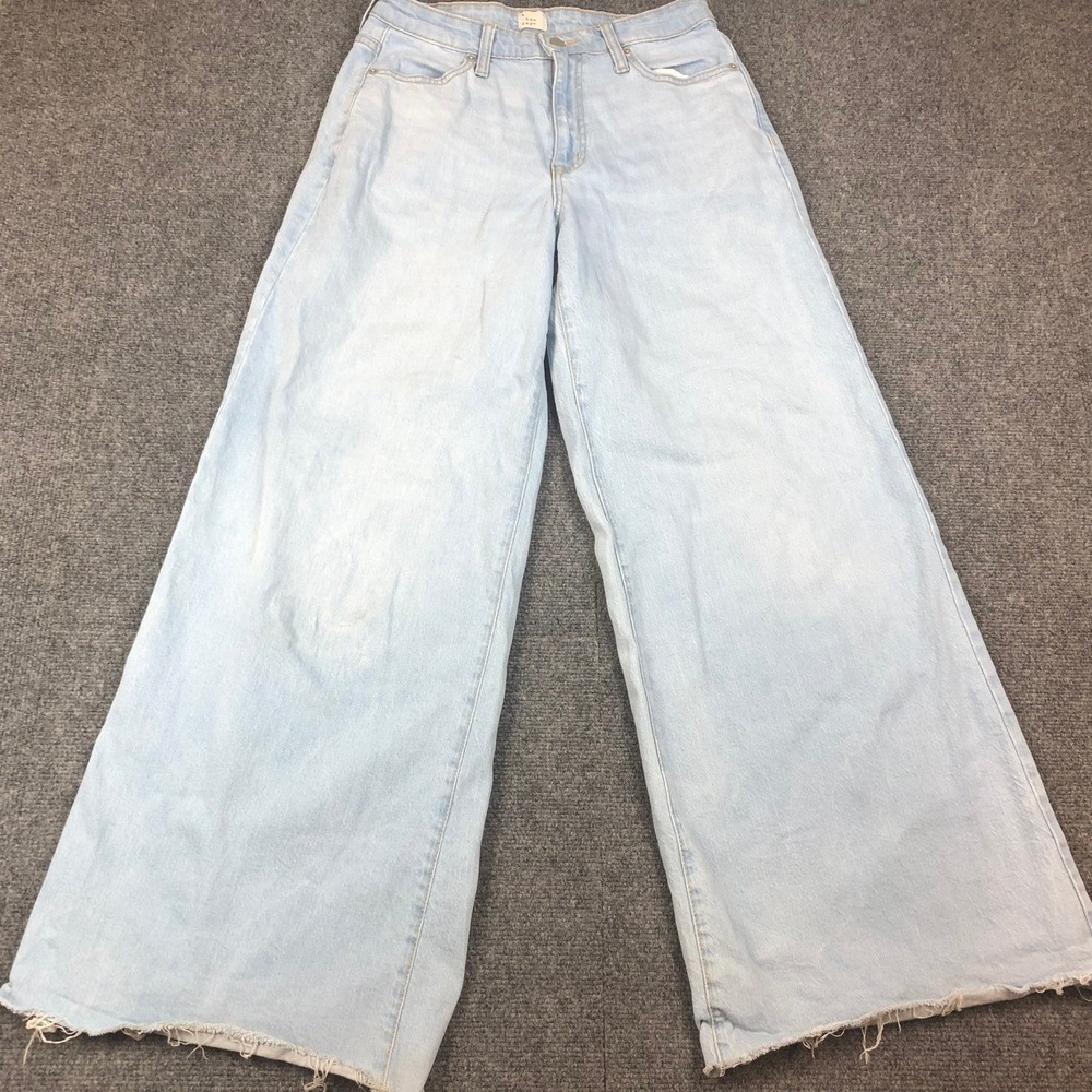 90s A New Day Women Size 4/27R 27x30 Wide Leg High Rise Light Wash Raw Hem Jeans